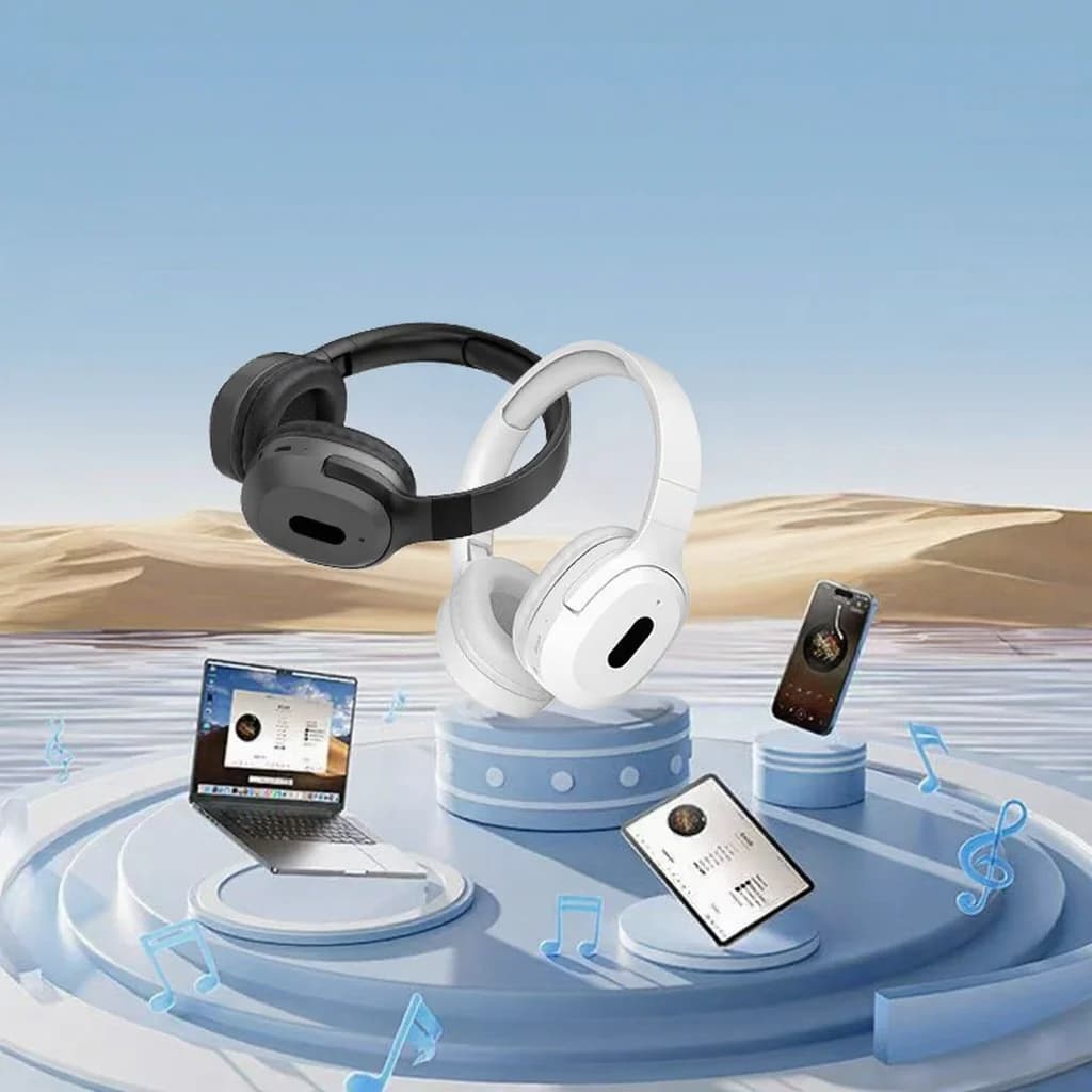 سماعات رأس بلوتوث لاسلكية فوق الأذن Type-C موسيقى ستيريو
