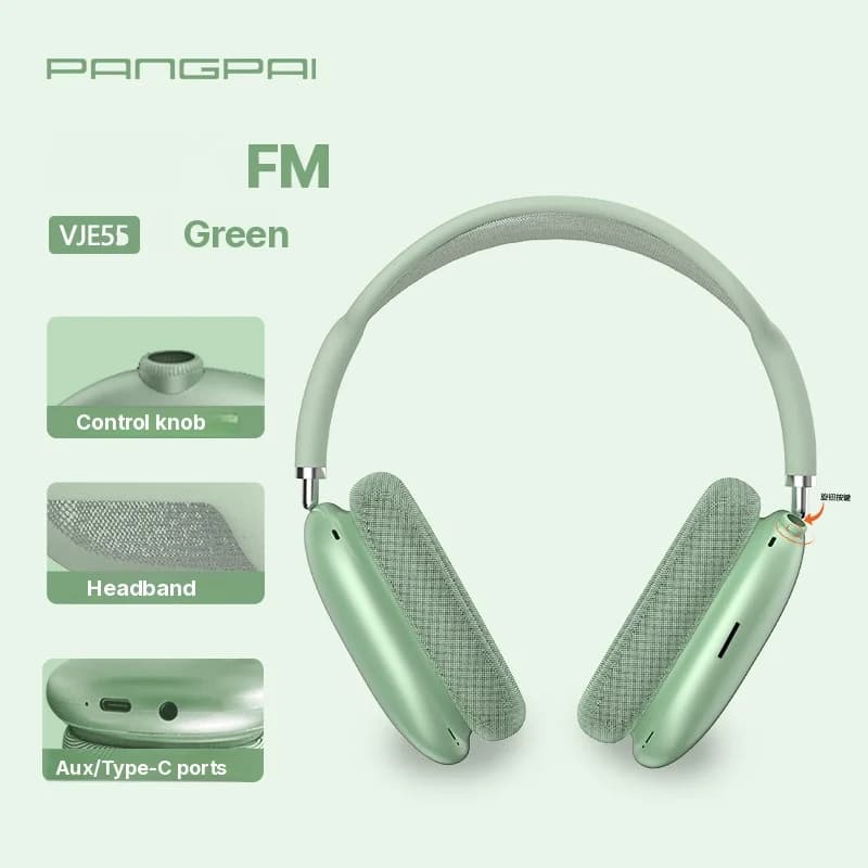 سماعات رأس بلوتوث 5.4 فوق الأذن مع مقبض دوار وراديو FM