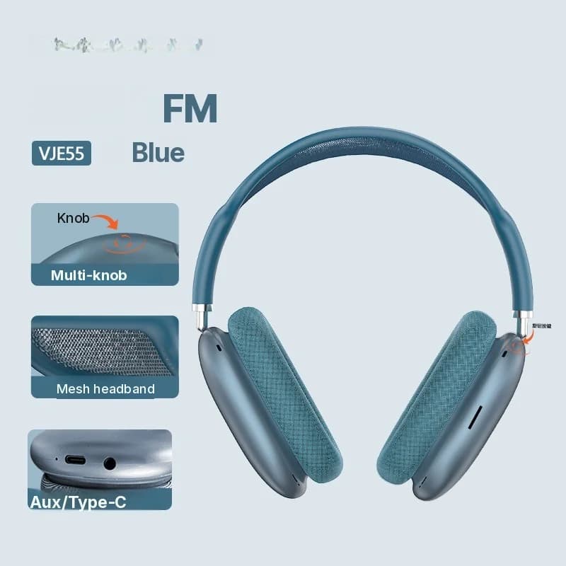 سماعات رأس بلوتوث 5.4 فوق الأذن مع مقبض دوار وراديو FM