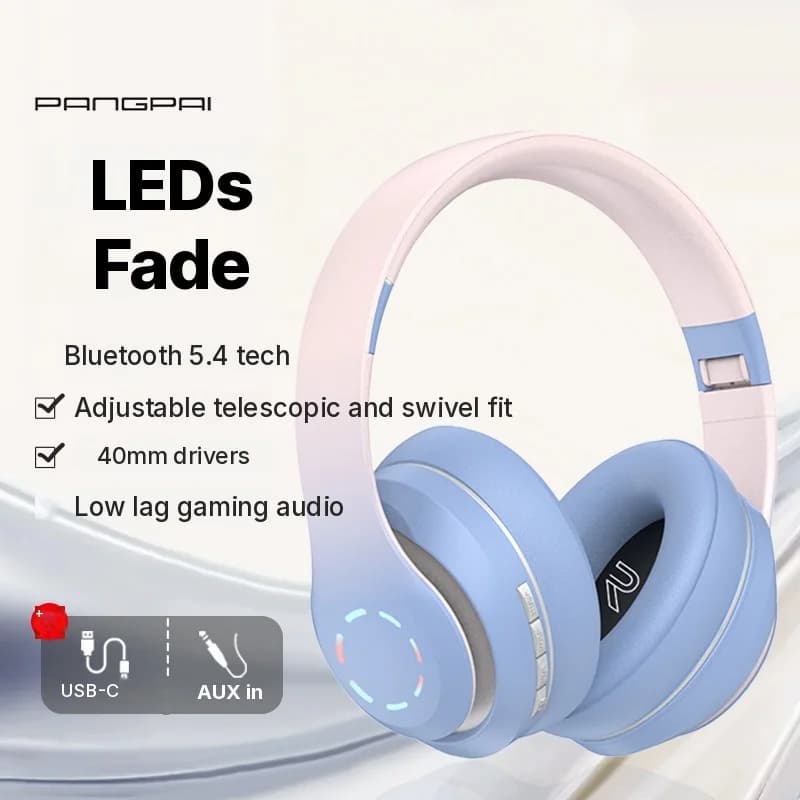 سماعات رأس لاسلكية فوق الأذن مع إضاءة LED وراديو FM